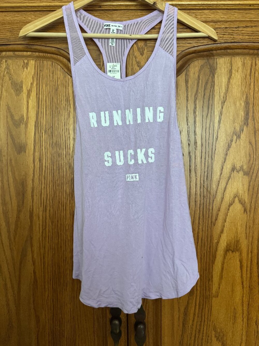 PINK Victoria's Secret Lavender 'RUNNING SUCKS' Racerback Tank